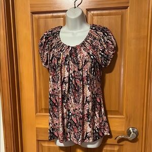 Multicolored Puff Sleeve Scoop Neck Blouse